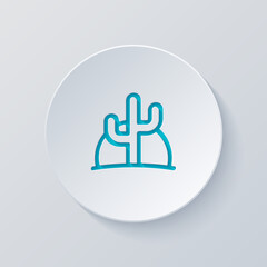 Fototapeta premium Desert landscape, sand and cactus, simple icon. Cut circle with gray and blue layers. Paper style