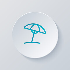 Beach umbrella, summer rest, simple icon. Cut circle with gray and blue layers. Paper style