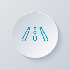 Road of highway, simple icon. Cut circle with gray and blue layers. Paper style