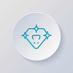 Diamond, rich jewel, simple icon. Cut circle with gray and blue layers. Paper style