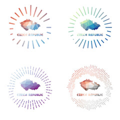 Czech Republic low poly sunburst set. Logo of country in geometric polygonal style. Vector illustration.