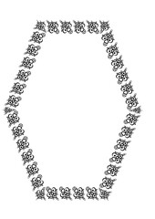 Frames of lace ethnic elements on the sheet of A4 format, surreal, black and white graphics