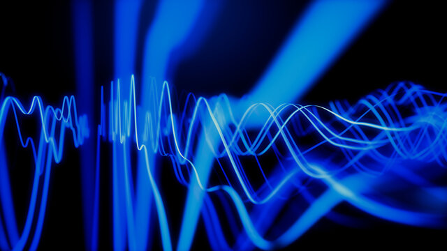Sound Wave and Audio Technology Concept. Blue, Futuristic Digital Style. 3D Render.