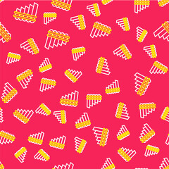 Line Pan flute icon isolated seamless pattern on red background. Traditional peruvian musical instrument. Zampona. Folk instrument from Peru, Bolivia and Mexico. Vector