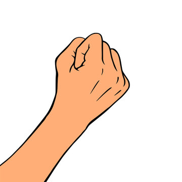 Female threatening hand fist on a white background. Protest or threat gesture. Cartoon vector illustration hand drawn