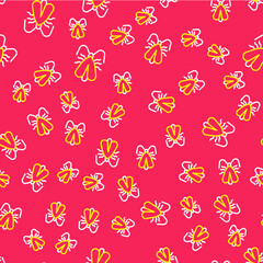 Line Clothes moth icon isolated seamless pattern on red background. Vector