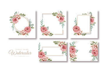 floral frame bundle with roses flowers watercolour