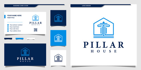 Pillar house logo with simple shape and businness card design Premium vektor