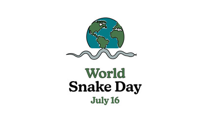 World Snake Day July 16. Simple planet and snake. Minimalist web banner, world snake day vector illustration. One continuous line drawing.