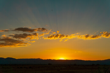 sunset over the mountains in Mojave Desert