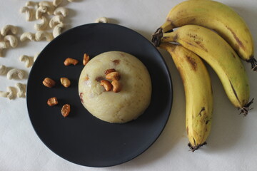 Semolina banana pudding. A fluffy Indian pudding made of Semolina, ghee, sugar, bananas and...