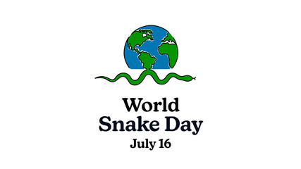 World Snake Day July 16. Simple planet and snake. Minimalist web banner, world snake day vector illustration. One continuous line drawing.