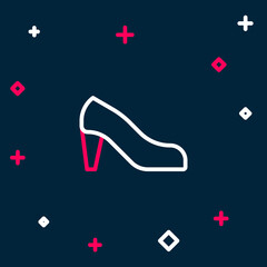 Line Woman shoe with high heel icon isolated on blue background. Colorful outline concept. Vector