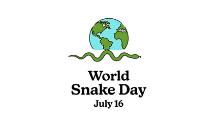 World Snake Day July 16. Simple planet and snake. Minimalist web banner, world snake day vector illustration. One continuous line drawing.