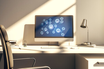 Modern computer screen with social network media concept. 3D Rendering