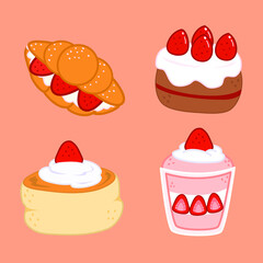 Cute And Delicious Cakes Doodle Illustration Set Premium Vector