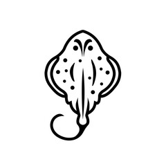 Skat fish icon. Black line vector isolated icon on white background. Best for menus of restaurants, cafes, bars and food courts.