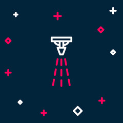 Line Fire sprinkler system icon isolated on blue background. Sprinkler, fire extinguisher solid icon. Colorful outline concept. Vector