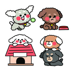 Daily Life Of Little Poodle Doodle Illustration Premium Vector