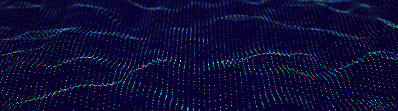 Abstract digital background of dots and lines. Futurustic computer code. Network or connection. Computer matrix. 3D rendering.