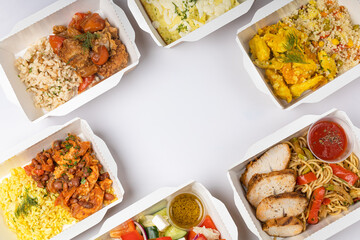 Delivery of food in containers on a white background