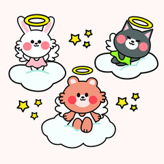 Little Friends Angel Costume Doodle Illustration Set Premium Vector