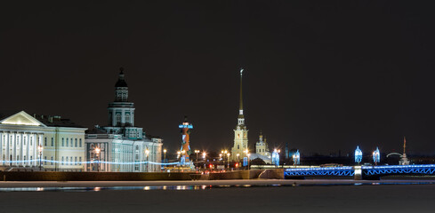 Fototapeta na wymiar Rivers and canals of St. Petersburg on a winter night, Russia.