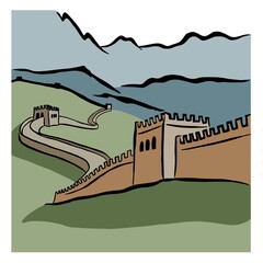 La gran muralla china con las montañas al fondo