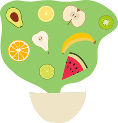 simple vector illustration bowl with fruits