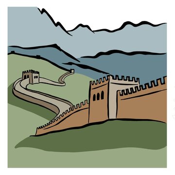 La gran muralla china con las monta&ntilde;as al fondo