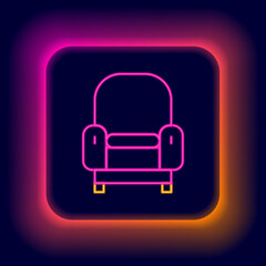 Glowing neon line Armchair icon isolated on black background. Colorful outline concept. Vector