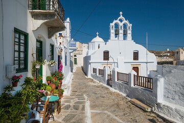 View of the village of Chora on the Greek island of Amorgos in the Cyclades archipelago