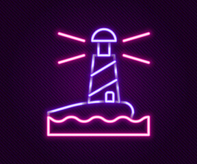 Glowing neon line Lighthouse icon isolated on black background. Colorful outline concept. Vector