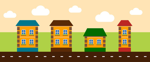 Naklejka premium City street with houses. Cartoon illustration