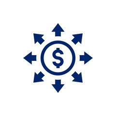 Dollar currency share network. Money sign with multiple arrows icon design isolated on white background. Vector illustration
