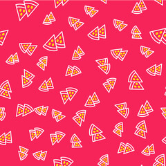 Line Watermelon icon isolated seamless pattern on red background. Vector