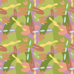 Seamless pattern of geometric shapes on pink background