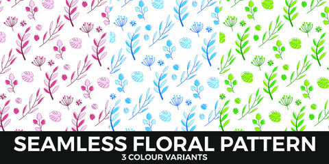 Floral Seamless Pattern in Ilustrator 3 Different Color