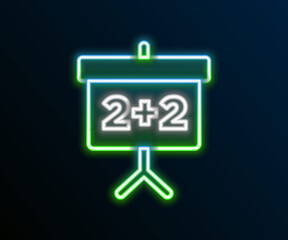 Glowing neon line Chalkboard icon isolated on black background. School Blackboard sign. Colorful outline concept. Vector