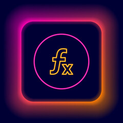Obraz premium Glowing neon line Function mathematical symbol icon isolated on black background. Colorful outline concept. Vector