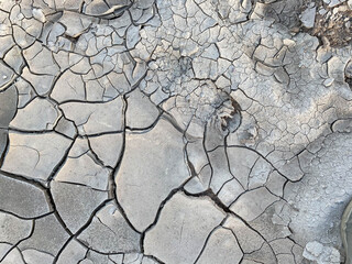 White dried and cracked ground earth background, Close up of dry fissure ground, fracture surface, white cracked texture, for designers
