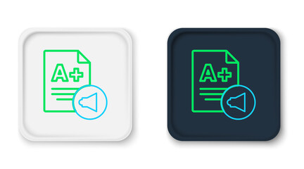 Line Exam sheet with A plus grade icon isolated on white background. Test paper, exam, or survey concept. School test or exam. Colorful outline concept. Vector