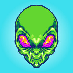 Green Alien Head Angry Mascot Vector illustrations for your work Logo, mascot merchandise t-shirt, stickers and Label designs, poster, greeting cards advertising business company or brands.