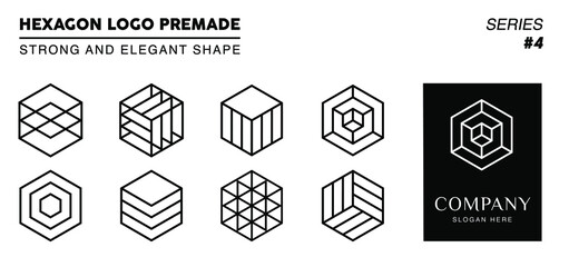 Black and white monogram hexagon logo, 8 collection hexagon logo line art with 1 logo template. 
