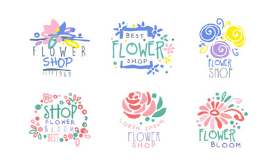 Flower Shop Logo Design Set, Florist Salon Vector Illustration