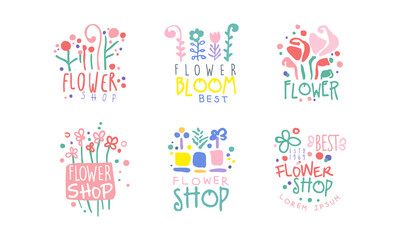 Best Flower Shop Logo Design Set, Florist Salon, Floral Designer Studio Vector Illustration