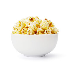 popcorn in white plate isolate on white background