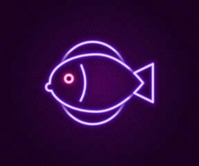 Glowing neon line Fish icon isolated on black background. Colorful outline concept. Vector