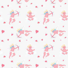Seamless pattern with Playful Cupid