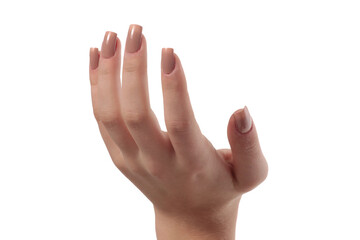 hand with nude manicure on white background